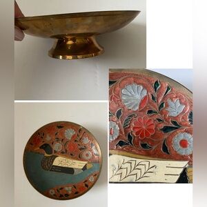 Vintage Solid Brass Decoration Footed Bowl With Duck Painting. Made In India.